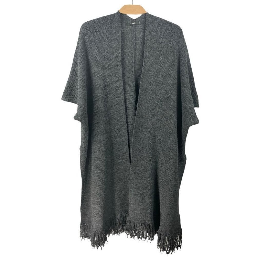 𝅺mat Charcoal Grey Wool Blend Knitted Longline Shawl Cardigan Size S/M